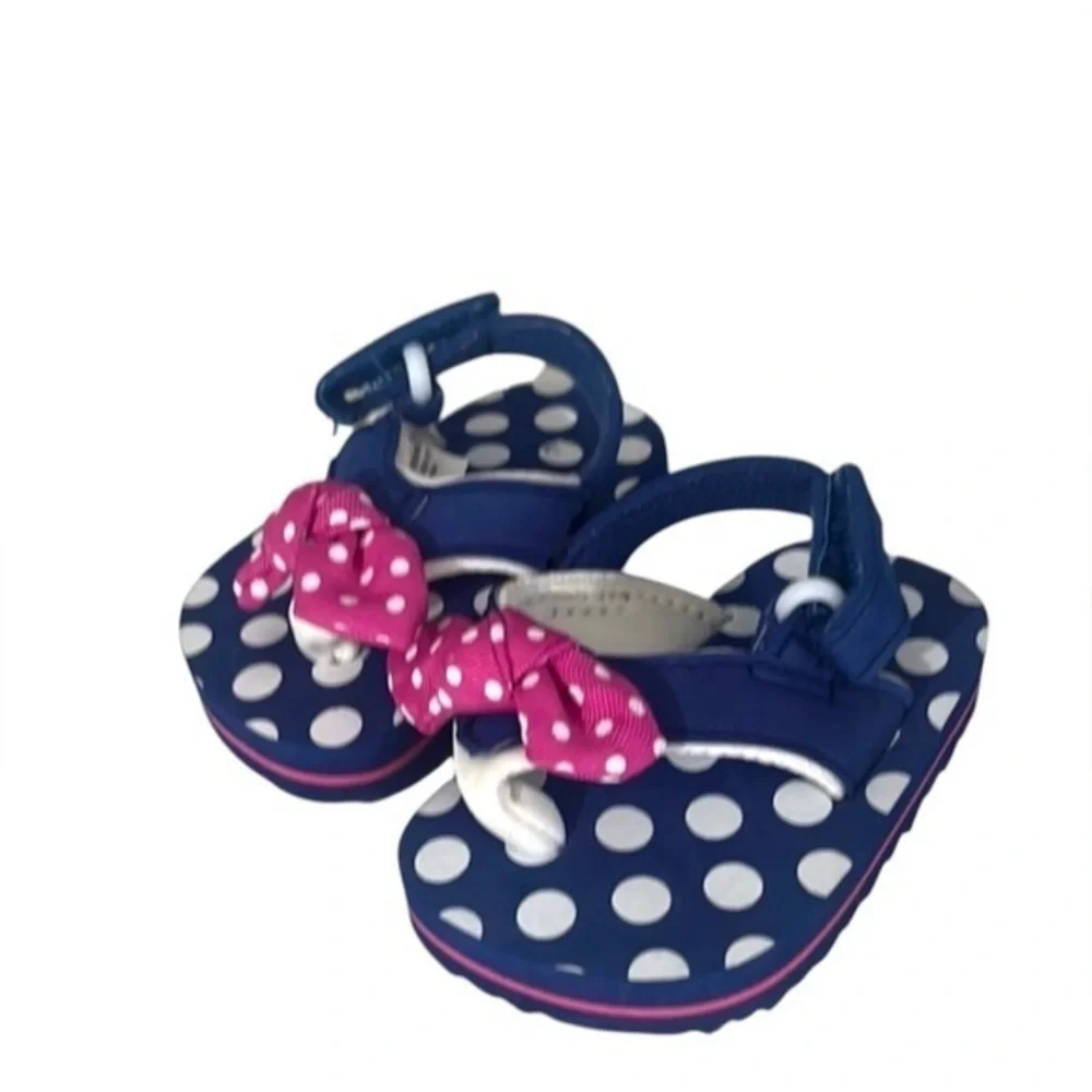 Baby Girl’s Preppy Pink and Navy Blue Sandals Bow Polka dot Size 2